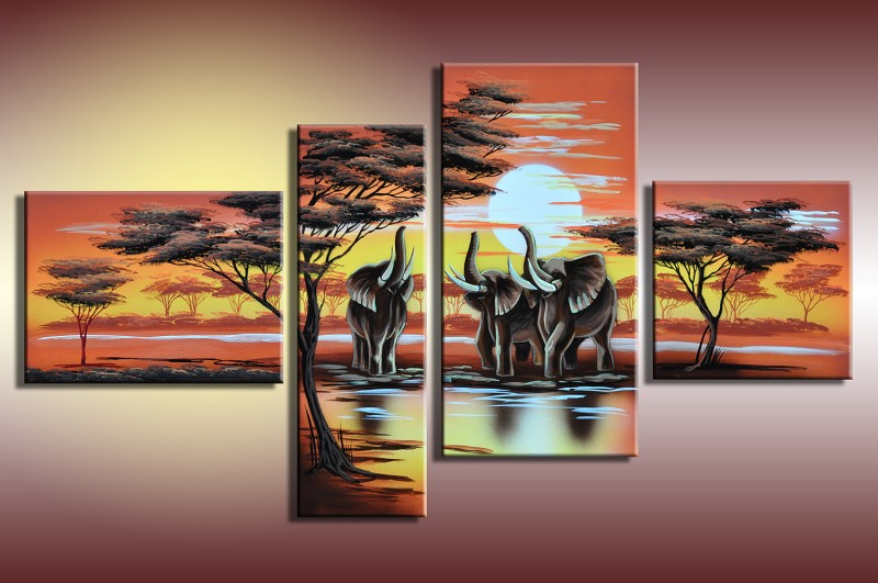 Elefántok R9 kézzel festett vászonkép 4-részes