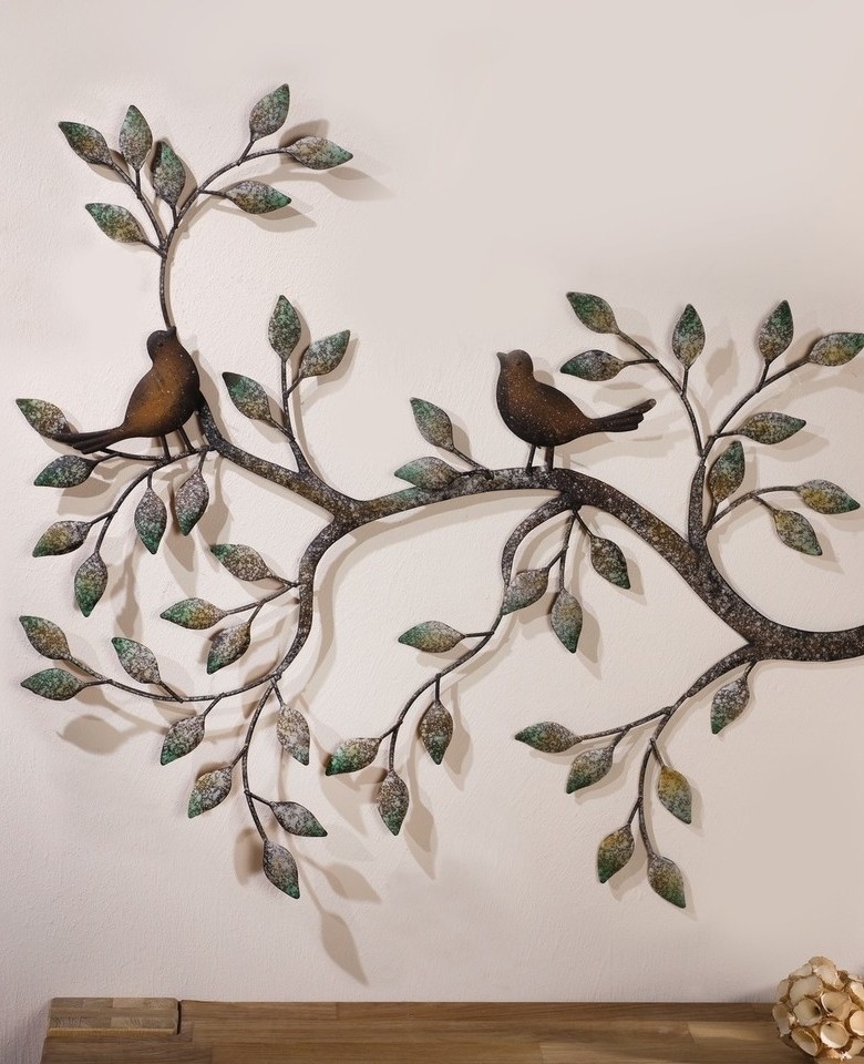 Fém fali dekoráció ág madarakkal