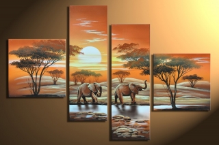 Elefántok R3 kézzel festett vászonkép 4-részes